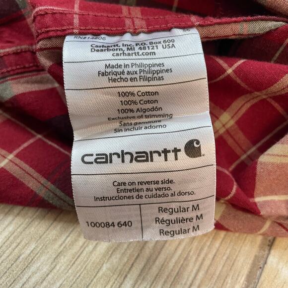 Carhartt Plaid Flannel Shirt Men M Red Button Front Cotton Long Sleeve Fall 2012 - Picture 5 of 7